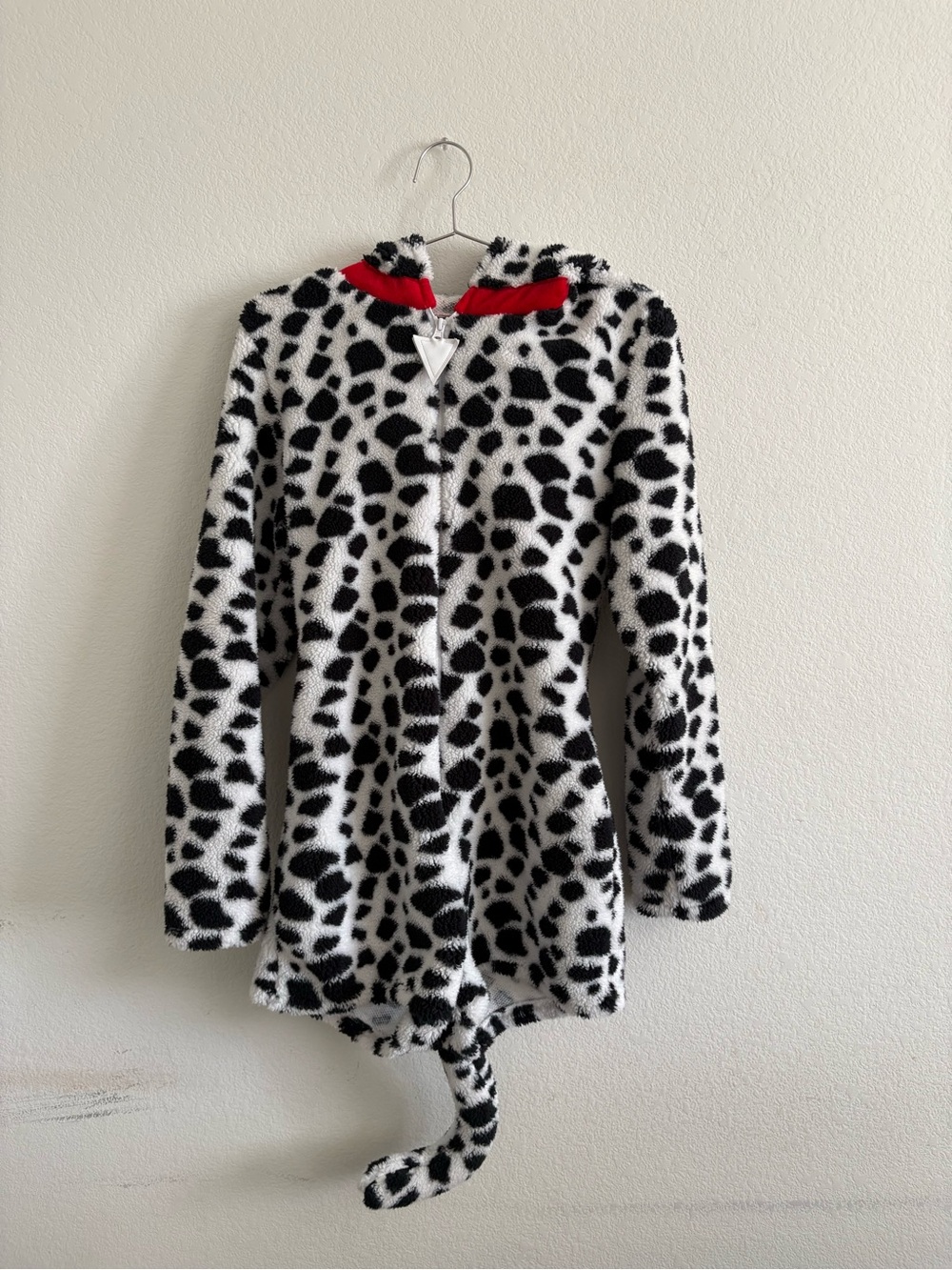 Kids Black & White Dalmatian Hooded Fleece Costume with Red Trim
